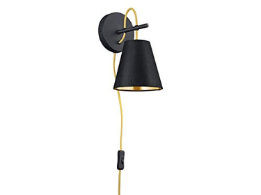 Trio Leuchten Andreus 207500179 Wandleuchte, Stoffschirm, Schwarz Matt/Gold im Sale
